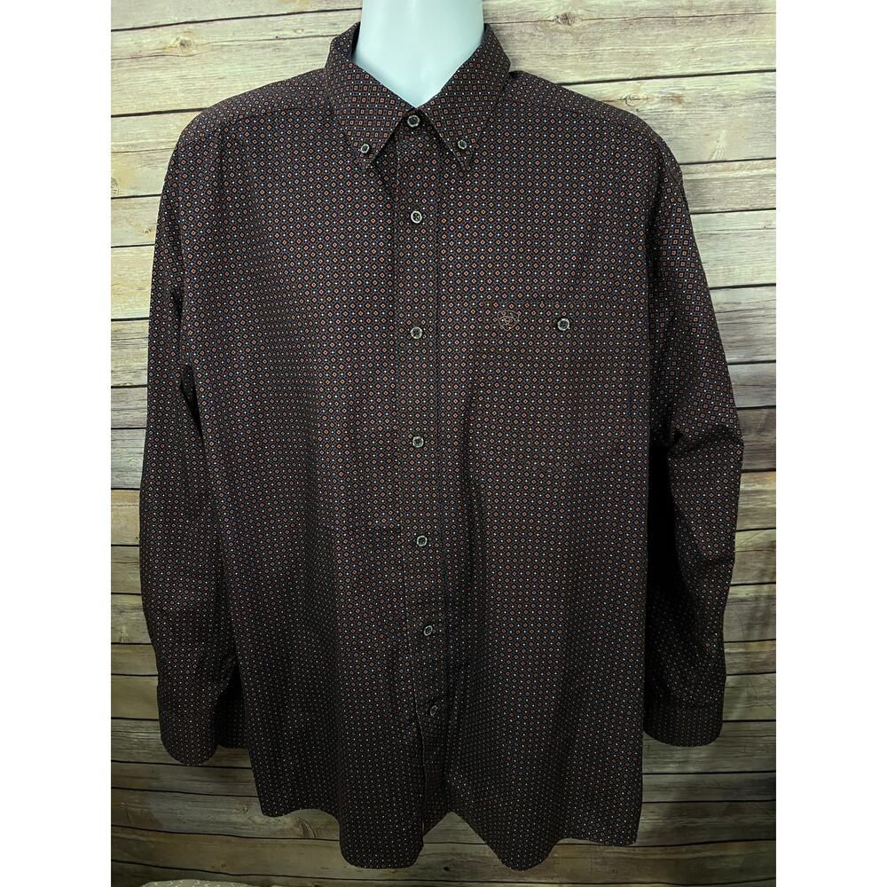 Ariat Relentless Shirt Men’s XL Purple Blue Geometric Pattern Flip Cuff Stretch